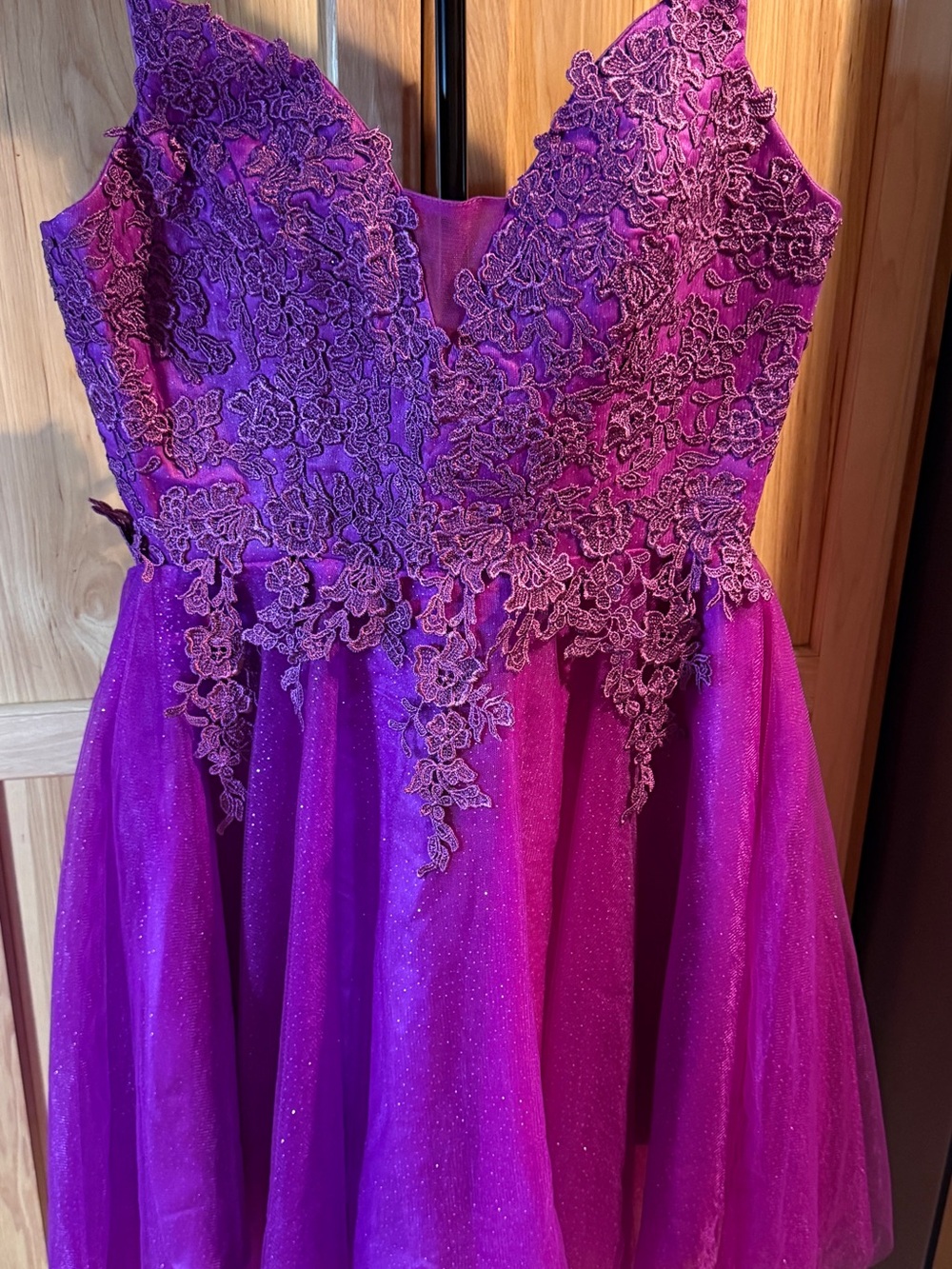 Purple Lace Appliqué Tulle Party Dress